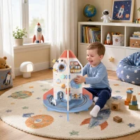 AIYAPLAY Wooden Activity Cube, Rocket Theme Educational Toys with Shape Sorter & Bead Maze for Toddlers 24M-6Y Fine Motor Skill(m-14)