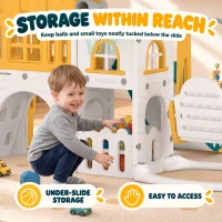 AIYAPLAY Ensemble Toboggan et Balançoire 11 en 1 Enfants, Aire de Jeux Intérieure, Maisonnette, Panier de Basket, 1-4 Ans, Jaune(m-8)