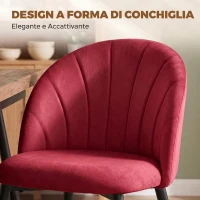 HOMCOM Set 2 Sedie da Pranzo Imbottite con Schienale a Conchiglia in Velluto, 52x55x79 cm, Rosso Vino(m-5)