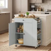 HOMCOM Rolling Kitchen Island with 3-Tier Spice Rack, Kitchen Storage Cart with Drawer and Towel Rack, Light Blue(m-2)