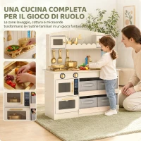 AIYAPLAY Cucina Giocattolo per Bambini in Legno con Luci e Suoni, 4 Cassetti in Tessuto, 12 Accessori, Regalo, 3-6 Anni(m-4)
