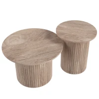 HOMCOM Lot de 2 Tables Basses Rondes en Bois, Table d'Appoint Moderne avec Base en Colonne Cannelée, Effet Bois Café Vieilli(m-10)