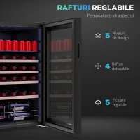 HOMCOM Frigider pentru vinuri de 63L cu rafturi reglabile pentru 16 sticle și 25 de doze, 43x45x74 cm, negru(m-6)