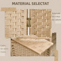 HOMCOM Paravan de interior cu 4 panouri pliabil și rafturi 160x170 cm, culoare naturală(m-7)