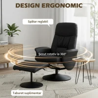HOMCOM Fotoliu Relaxant cu Suport pentru Picioare, Reclinabil 145° cu Șezut Rotativ, cu 10 Puncte de Masaj, Negru(m-7)