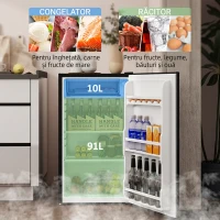 HOMCOM Mini Frigider 91L MonoPortă Reversibil cu Congelator și Temperatură Reglabilă, Negru(m-4)