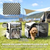 PawHut Transportor pentru Câini Și Pisici cu Roți, Mâner Telescopic, 2 Ferestre din Plasă, până la 5 kg, Gri(m-7)