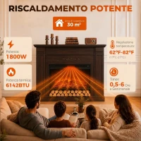 HOMCOM Camino Elettrico da Terra/Incasso con Cornice, 1800W, Effetto Fiamma 3D, Timer, Marrone(m-6)