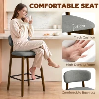 HOMCOM Bar Stools Curved Open Back Padded Seat Footrest Set of 2 for Kitchen Grey(m-5)