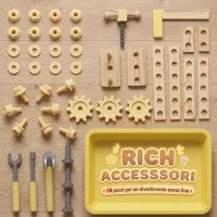AIYAPLAY Banco da Lavoro per Bambini in Legno di Pino con 28 Accessori e Contenitore in PP, Età 3-8 Anni, Color Legno(m-5)