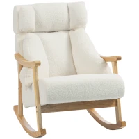 HOMCOM Fauteuil à bascule recouvert sherpa avec appuie-tête réglable et pieds en bois 65x98x88 cm Crème(m-7)