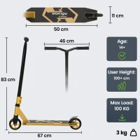 SPORTNOW Stunt Scooter, Pro Scooter for Adult Teens with 360° Handlebar, 110 mm PU Wheels, Aluminium Deck, ABEC-7, Gold Tone(m-3)