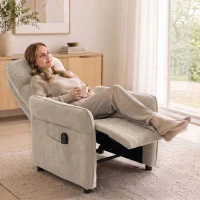 HOMCOM Massagesessel mit Wärme, Push-Back-Neigung 135°, Fußstütze, verstellbare Armlehnen und 2 Taschen, Beige(m-5)