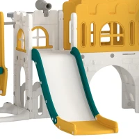 AIYAPLAY Ensemble Toboggan et Balançoire 11 en 1 Enfants, Aire de Jeux Intérieure, Maisonnette, Panier de Basket, 1-4 Ans, Jaune(m-12)