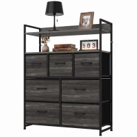 HOMCOM Chest of Drawers, Bedroom Fabric Dresser with 7 Drawers, Storage Organiser Unit with Open Shelves, Grey Wood-Effect(m-15)