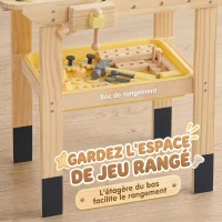 AIYAPLAY Établi en Bois pour Enfants avec 28 Accessoires, Boîte de Rangement, Établi d'Imitation dès 3 à 8 Ans, Naturel(m-7)