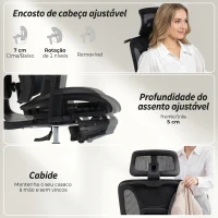 HOMCOM Cadeira de Escritório Ergonómica com Apoios de Braço 6D Encosto de Cabeça e Profundidade do Assento Ajustáveis 67x71x133 cm Preto(m-4)