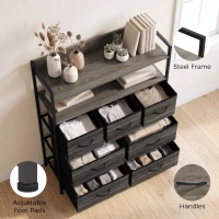 HOMCOM Chest of Drawers, Bedroom Fabric Dresser with 7 Drawers, Storage Organiser Unit with Open Shelves, Grey Wood-Effect(m-7)