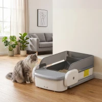 PawHut Self Cleaning Cat Litter Tray, Open-Top Automatic Litter Box with APP Control, Clumping Rake, 10L Waste Bin(m-14)
