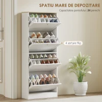 HOMCOM Dulap pentru pantofi cu 4 uși, rafturi reglabile pe 2 niveluri, 18-24 perechi de pantofi, 60 x 23.5 x 151cm, alb(m-4)