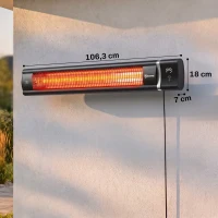 Outsunny Aquecedor Infravermelho Elétrico de Terraço 3000 W Mural IP65 9 Níveis Temporizador 24 h Preto(m-3)