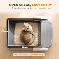 PawHut Litière Chat Autonettoyante Design Ouvert avec Râteau Contrôle TUYA Sécurité Anti-Pincement Bac 10L 72x54x31cm Gris(m-8)