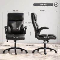HOMCOM Office Chair, 180kg Heavy Duty PU Leather Computer Desk Chair with Flip-Up Armrests, Wide Seat, Spring Cushion, Black(m-3)