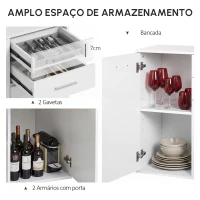 HOMCOM Armário Aparador Multiuso com Portas e Gavetas Amplo Espaço de Armazenamento para Sala de Estar 71x35x76cm Branco(m-4)