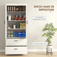 HOMCOM Bufet Înalt de Bucătărie 178 cm, Dulap Tip Cămară cu 2 Sertare și Rafturi Reglabile, pentru Dining și Living, 75x39x178 cm, Crem(m-4)