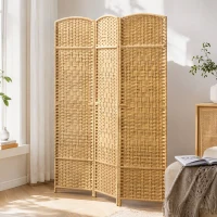 HOMCOM Paravent intérieur en bois 3 panneaux séparateur de pièce pliable pour salon chambre 135 x 180 cm bois naturel(m-8)