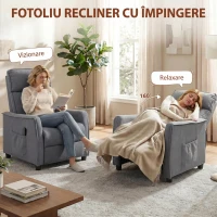 HOMCOM Fotoliu cu Masaj Reclinabil Manual, Țesătură cu Efect de In Telecomandă, Gri Deschis(m-5)