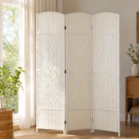 HOMCOM Separador de Ambientes de 3 Paneles Biombo Plegable 135x180 cm Pantalla de Privacidad de Polipropileno Blanco(m-2)