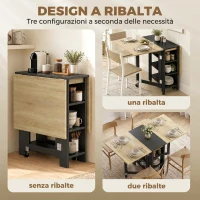HOMCOM Tavolo Pieghevole Salvaspazio Con Ruote 2-4 Posti Rovere E Nero(m-5)