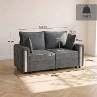 HOMCOM 2 Seater Sofa with Lift-Up Storage, 168 cm Comfy Velvet Small Couch with Wide Deep Seat, Plush Backrest, Thick Padding, 2 Pillows, Loveseat for Living Room, Home Office, Dark Grey(m-3)