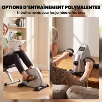 HOMCOM Mini vélo d'appartement pour jambes bras appareil de fitness avec écran LCD dim. 39L x 40l x 31H cm argenté(m-4)