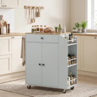 HOMCOM Rolling Kitchen Island with 3-Tier Spice Rack, Kitchen Storage Cart with Drawer and Towel Rack, Light Blue(m-14)