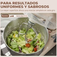 HOMCOM Batidora Amasadora 4,5L 1300W 6 Velocidades Bol de Acero Inoxidable Batidor Gancho Varilla Beige(m-6)