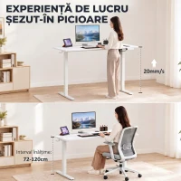 HOMCOM Birou electric reglabil cu display LCD, 120x60 cm, alb(m-4)