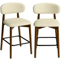 HOMCOM Bar Stools Curved Open Back Padded Seat Footrest Set of 2 for Kitchen Beige(m-1)