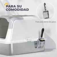PawHut Arenero para Gatos de Acero Inoxidable XL con Tapa Abatible Caja de Arena Cerrada Borde Alto 2 Entradas Pala Metálica(m-7)