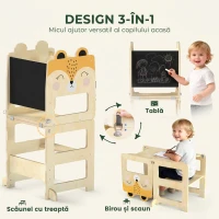 AIYAPLAY Turn Montessori pentru Copii 2-5 Ani cu Tablă și Măsuță, din Lemn, 57x39x93 cm, culoare Lemn(m-4)