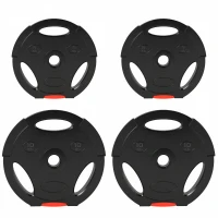 SPORTNOW Disques de Poids, Plaques de Poids 2 x 5 kg et 2 x 10 kg, à Trois Poignées avec Trous de Ø 25 mm, Noir(m-15)