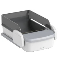 PawHut Self Cleaning Cat Litter Tray, Open-Top Automatic Litter Box with APP Control, Clumping Rake, 10L Waste Bin(m-15)