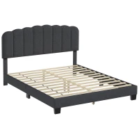 HOMCOM Polsterbett Doppel 160x200 cm mit verstellbarem, gepolstertem Kopfteil, Lattenrost, einfache Montage, Dunkelgrau(m-1)