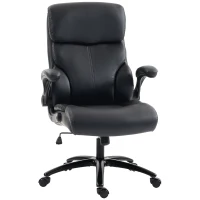 HOMCOM Office Chair, 180kg Heavy Duty PU Leather Computer Desk Chair with Flip-Up Armrests, Wide Seat, Spring Cushion, Black(m-1)