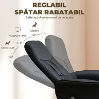 HOMCOM Fotoliu Relaxant cu Suport pentru Picioare, Reclinabil 145° cu Șezut Rotativ, cu 10 Puncte de Masaj, Negru(m-6)