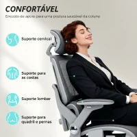 HOMCOM Cadeira de Escritório Ergonômica com Apoios de Braço 4D, Apoio de Cabeça e Profundidade do Assento Ajustáveis Malha Cinza(m-4)