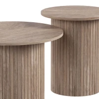 HOMCOM Lot de 2 Tables Basses Rondes en Bois, Table d'Appoint Moderne avec Base en Colonne Cannelée, Effet Bois Café Vieilli(m-12)