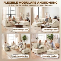 HOMCOM Modulares Ecksofa mit wendbarer Ottomane, wolkenweiches Chenille-Sofa in L-Form, breite Sitzfläche, cremeweiß(m-4)