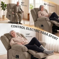 HOMCOM Fotoliu electric cu ridicare asistată, reclinabil 150°, șezut lat, cu masaj și încălzire, catifea, maro deschis(m-5)